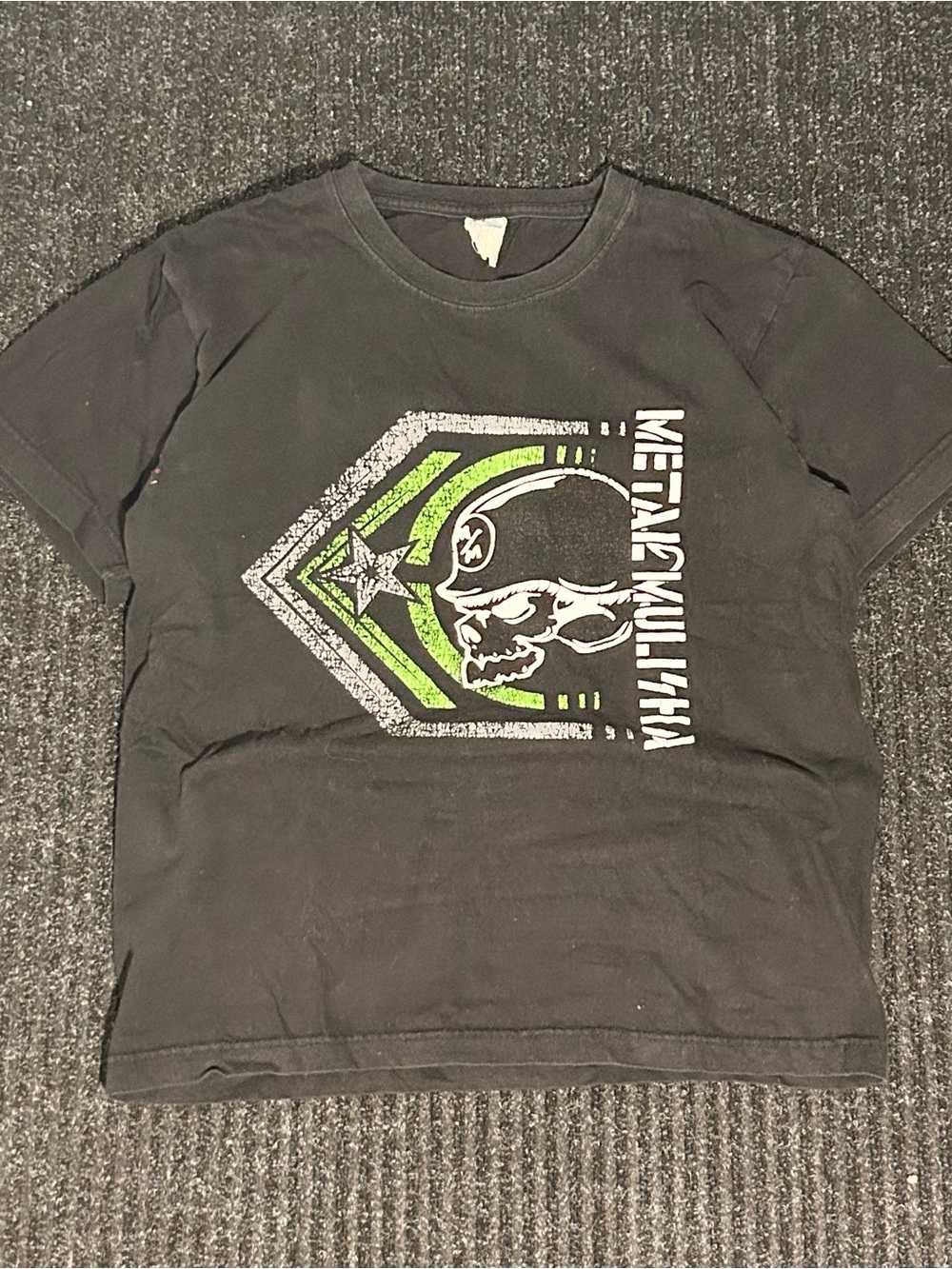 Black Graphic Skull Tee with Green Accents